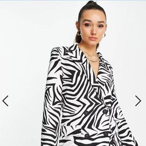 ASOS DESIGN oversized boxy blazer dress in mono zebra print